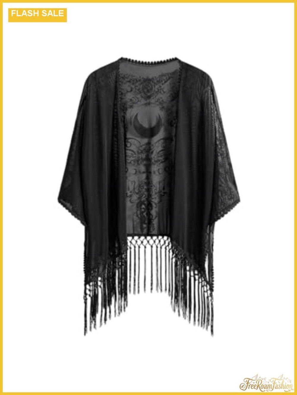 Women's Sheer Mesh Kimono Cardigan Fringe Swimsuit Cover Up
